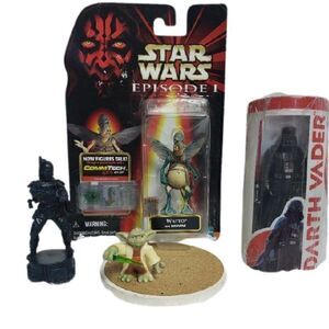 Star Wars Action Figures Darth Vader, Watto, Mandalorian, Yoda Collector Bundle